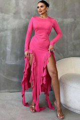 French round neck long-sleeved dress