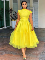 Off Shoulder Tulle Midi Dress