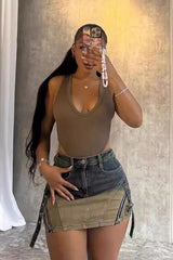 Hip-wrapped Short Denim Skirt