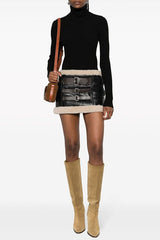 Lambswool buckle placket mini skirt