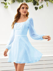 Lantern Sleeve Mesh Mini Dress