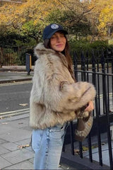 Artificial fur lapel zipper jacket