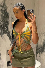 Backless halterneck strap burnt slim fit top