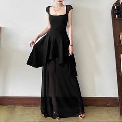 Sleeveless Mesh Solid Color High Waist Slim Fit Dress