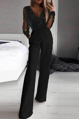 Black Jumpsuit with Mesh Powder Splicing