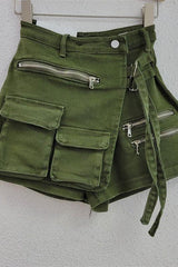 Irregular multi-pocket denim shorts