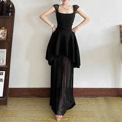 Sleeveless Mesh Solid Color High Waist Slim Fit Dress