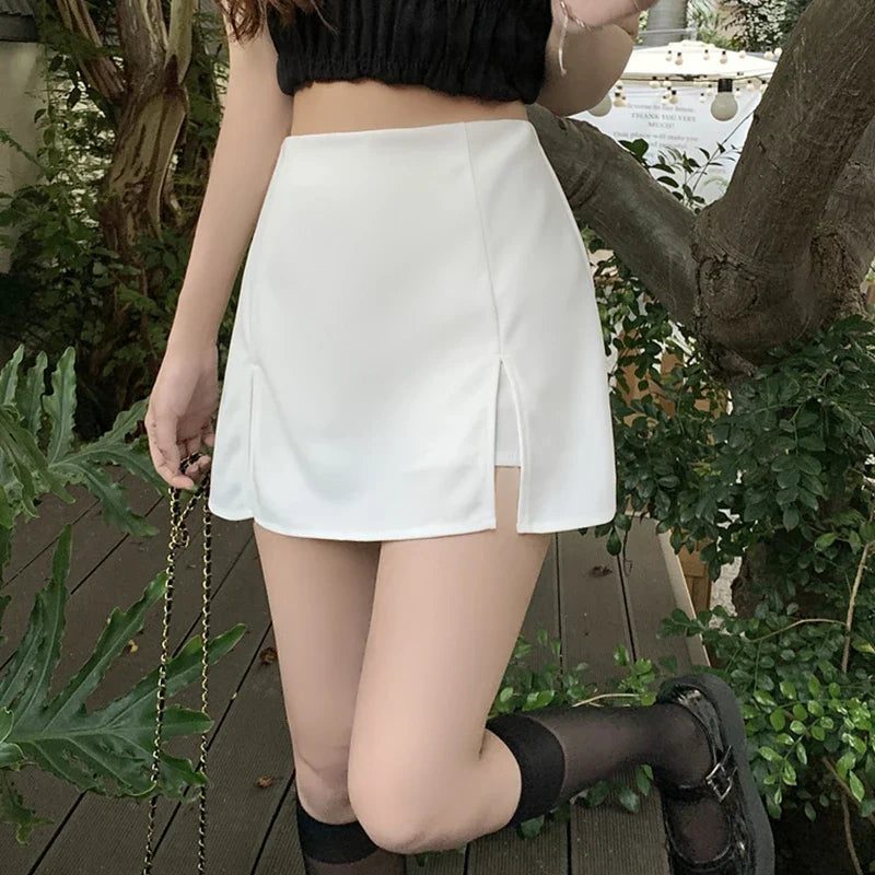 New Black White Summer Mini Split Skirt