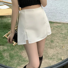 New Black White Summer Mini Split Skirt