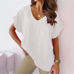 Summer Loose V Neck Khaki T Shirt