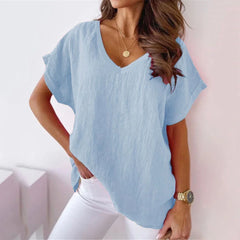 Summer Loose V Neck Khaki T Shirt