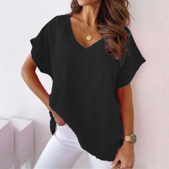 Summer Loose V Neck Khaki T Shirt