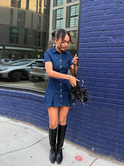Short-sleeved Denim Buttoned Mini Dress