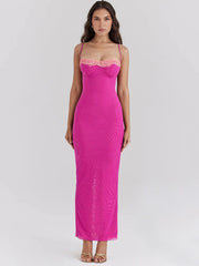 Lace Spaghetti Strap Mesh Midi Dress
