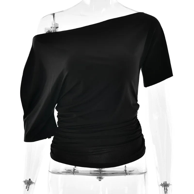 Asymmetrical One Shoulder Short Sleeve Top