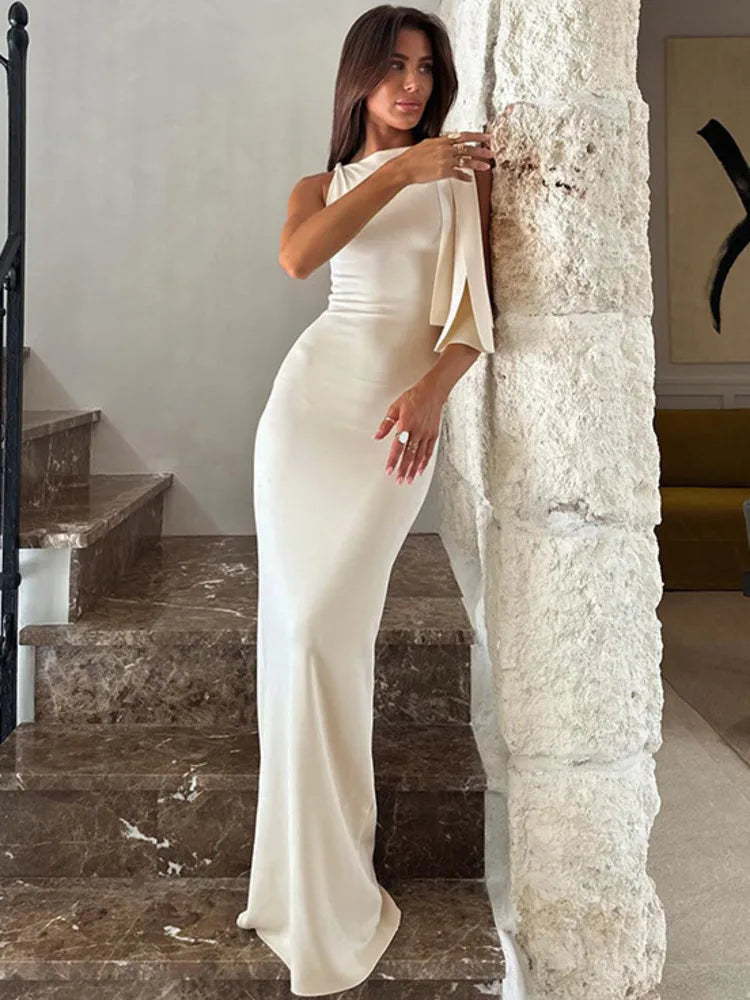 One Shoulder Tie Up Maxi Dress