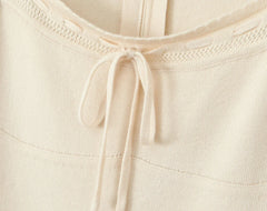 Ribbed Square Neck Long Sleeve Ribbion Mini Dress