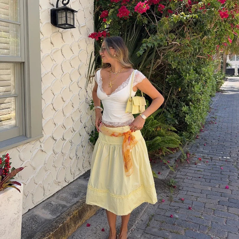 White Lace Trim Short Sleeve Top