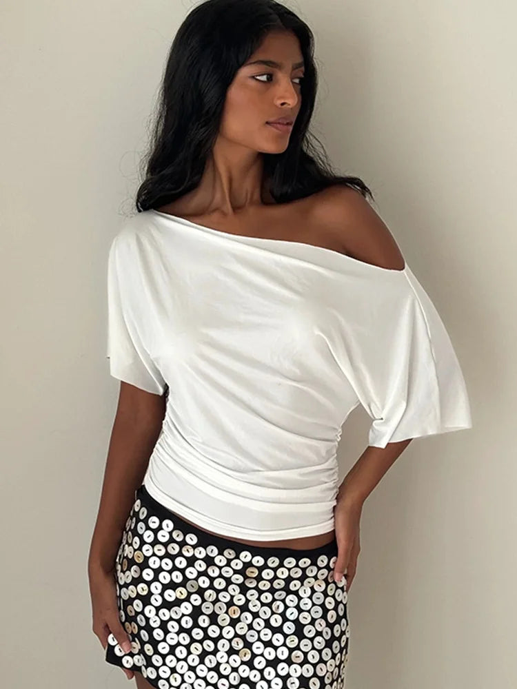 Asymmetrical One Shoulder Short Sleeve Top