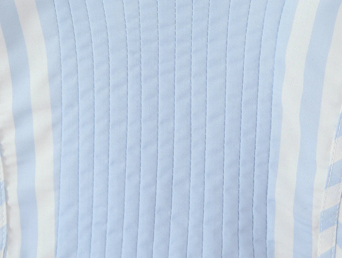 Blue Stripe Lace Trim Corset Top