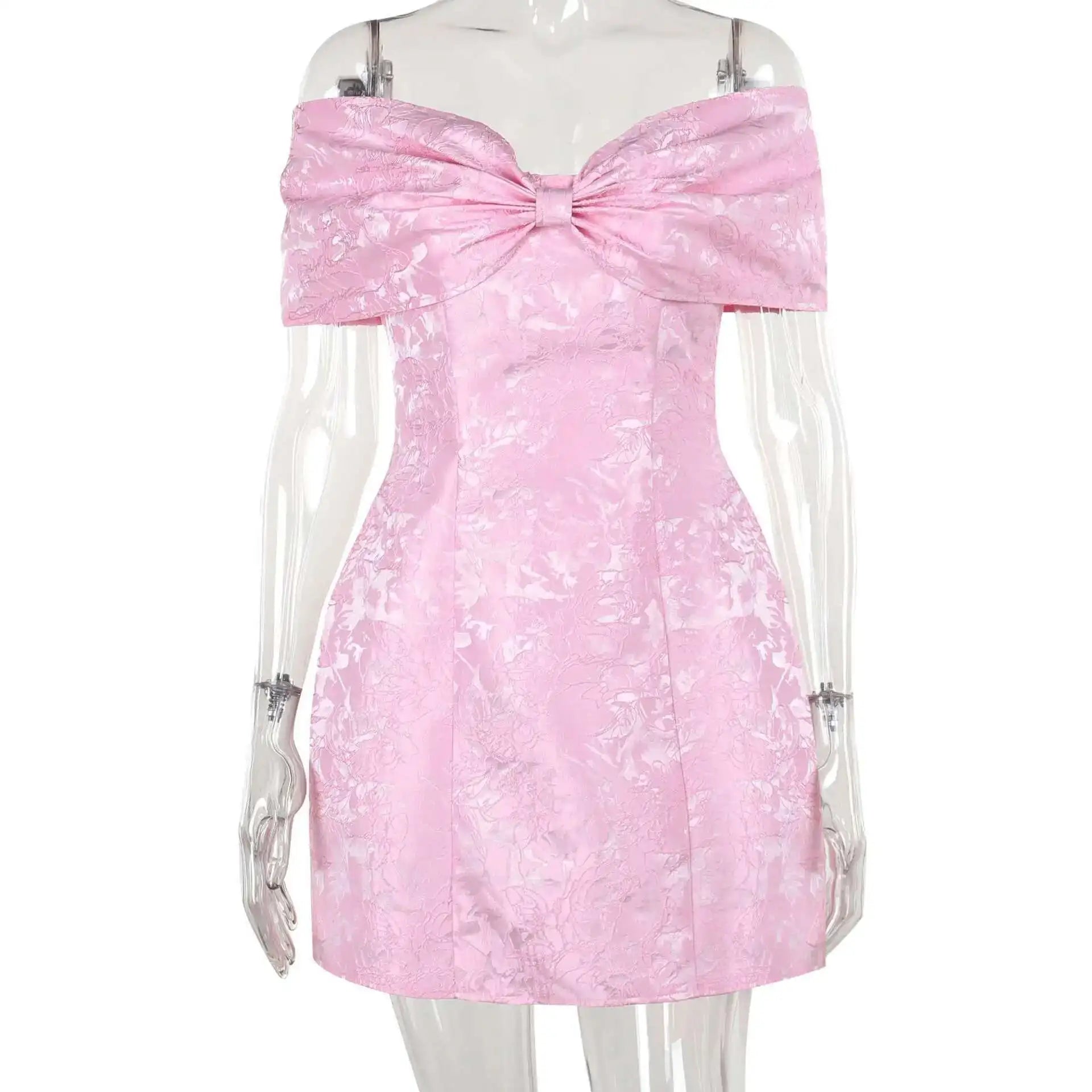 Large Bow Off Shoulder Jacquard Mini Dress