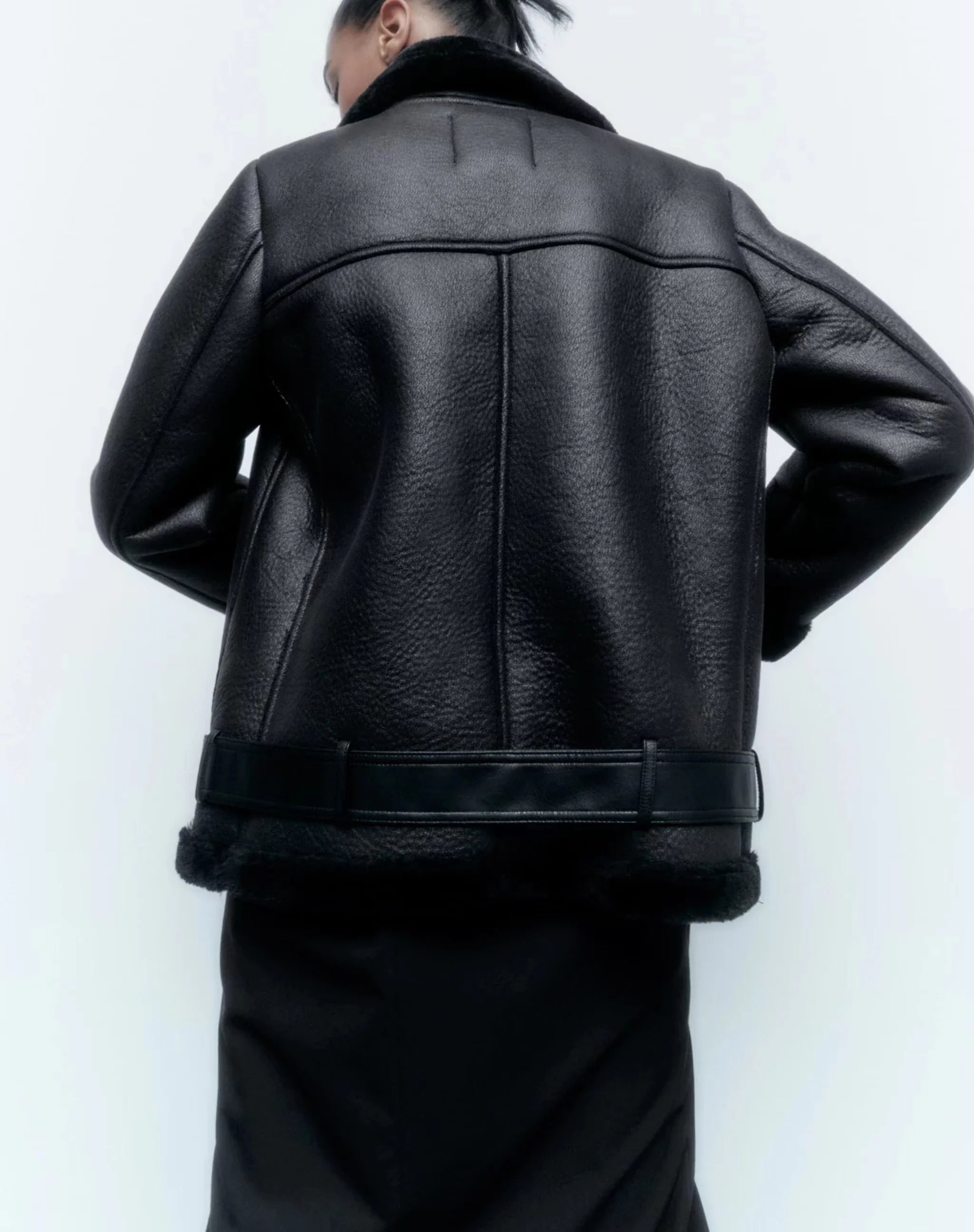 Faux Leather Double-Sided Zipper Biker Jacket