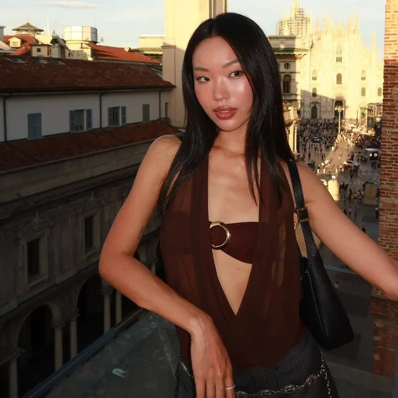 See-through Halter Top & Bralette Set - Streetwear Crop Tank