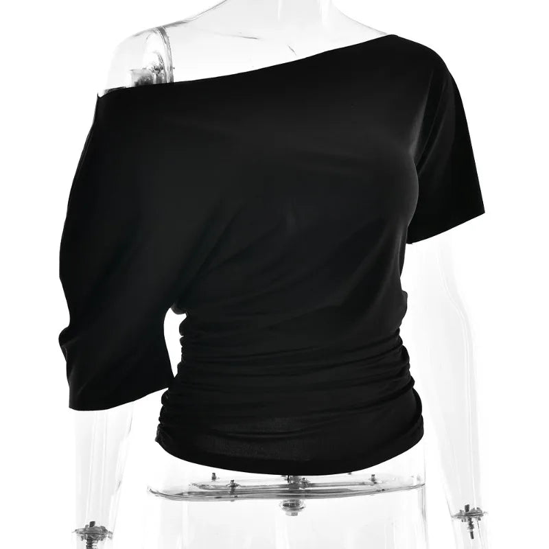 Asymmetrical One Shoulder Short Sleeve Top