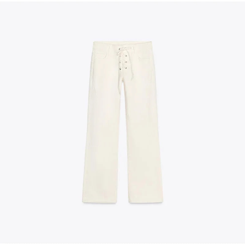 White Lace Up Jeans