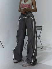 Women Reflective Stripe Baggy Sweatpants