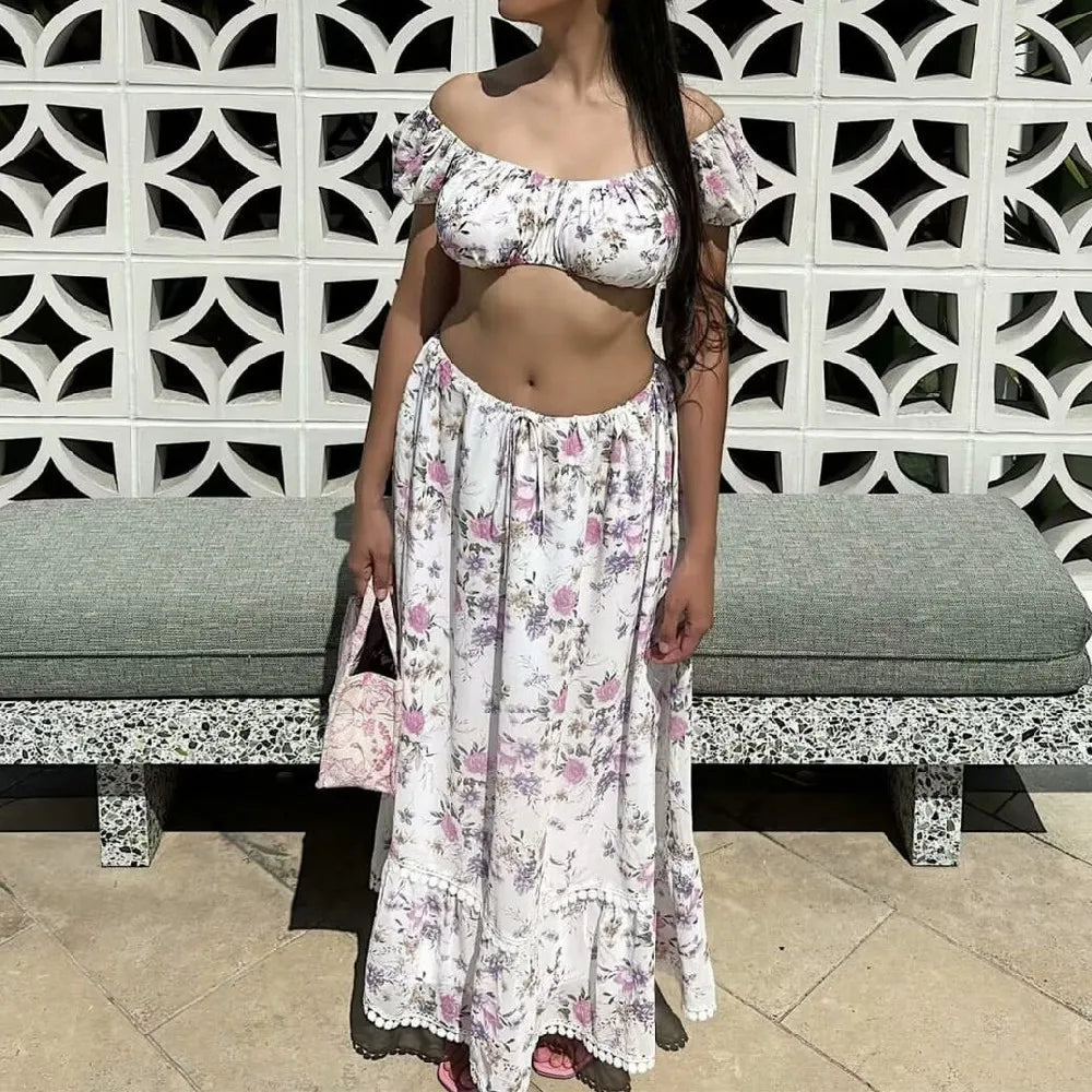 Floral Elastic Waist Maxi Skirt