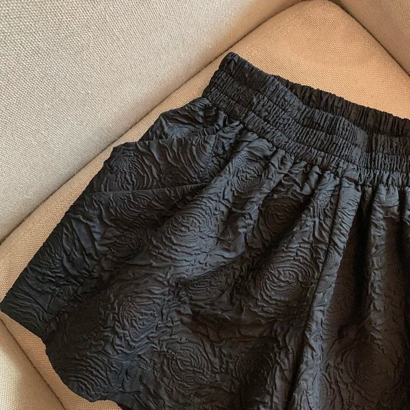 Jacquard Elastic High Waist Shorts