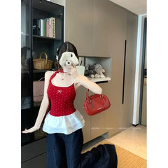 Red Polka Dot Bow Frill Top