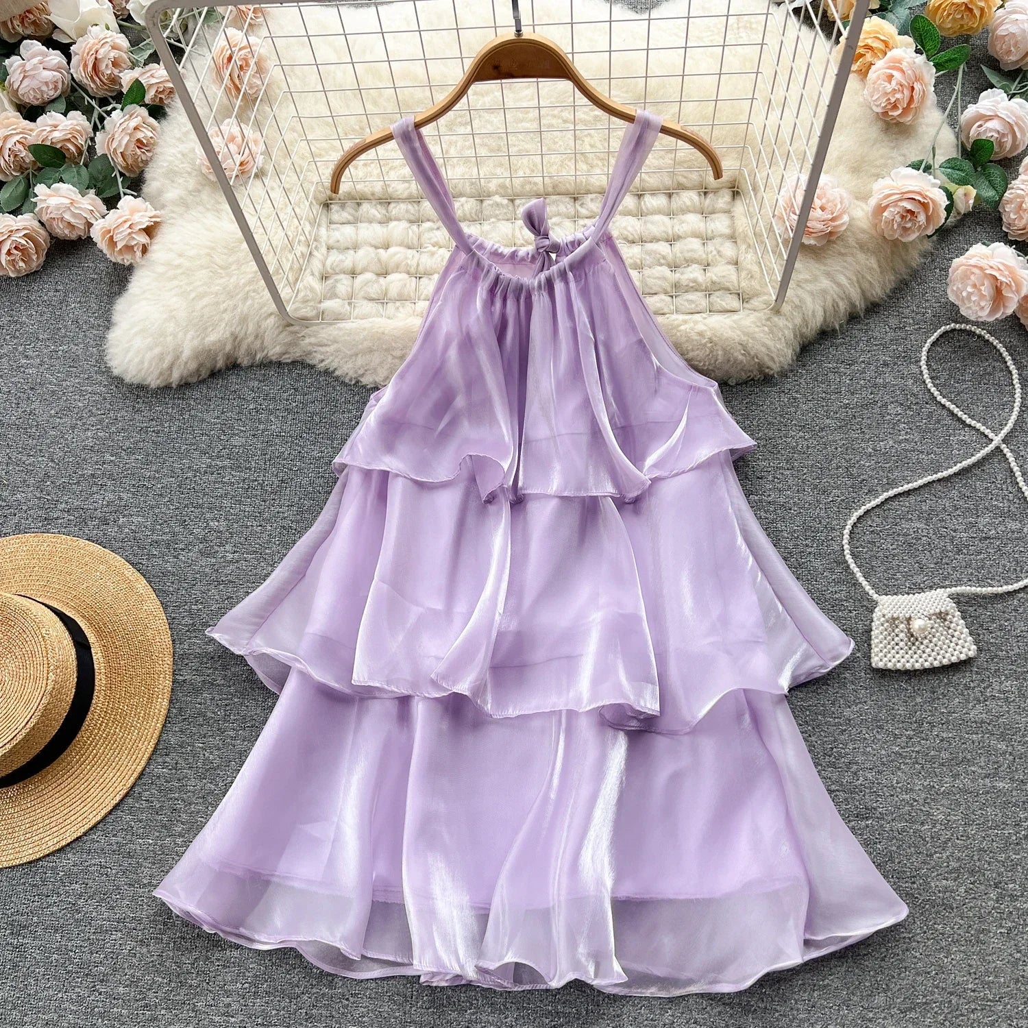 Mesh Ruffled Halter Mini Dress