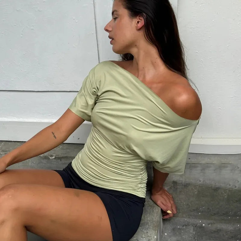 Asymmetrical One Shoulder Short Sleeve Top