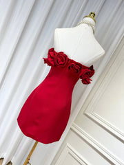 3D Flower Off-Shoulder Tube Mini Dress