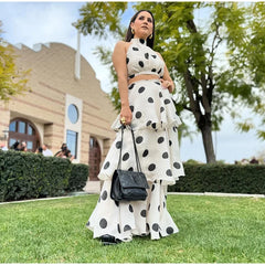 Sleeveless Polka Dot Crop Top And  Multi-Layer Ruffles Skirt Set