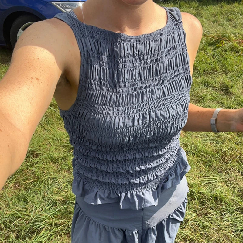 Polka Dot Ruched Tank Top