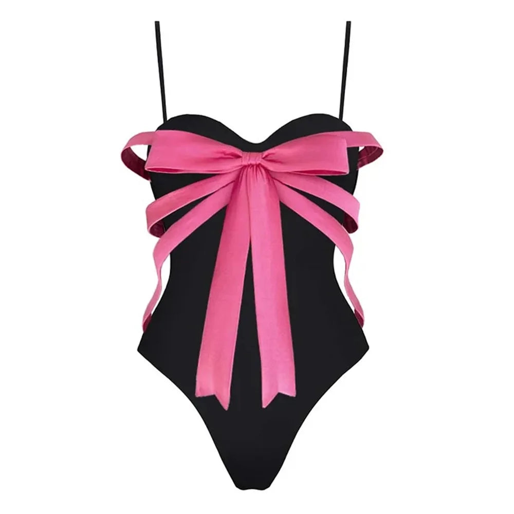 Black Bodycon Pink 3d Bow Bodysuit And Skirt Set