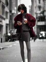 Burgundy Solid Baseball Jacket