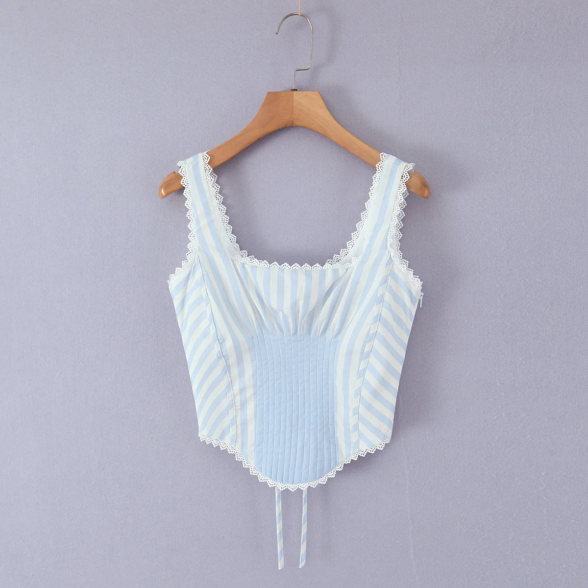 Blue Stripe Lace Trim Corset Top