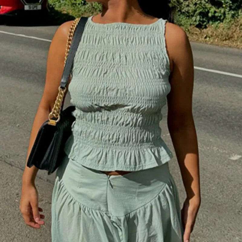 Polka Dot Ruched Tank Top