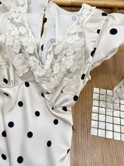 White Satin Polka Dot Maxi Dress