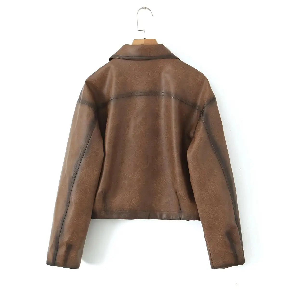 Gradient Brown PU Leather Jacket