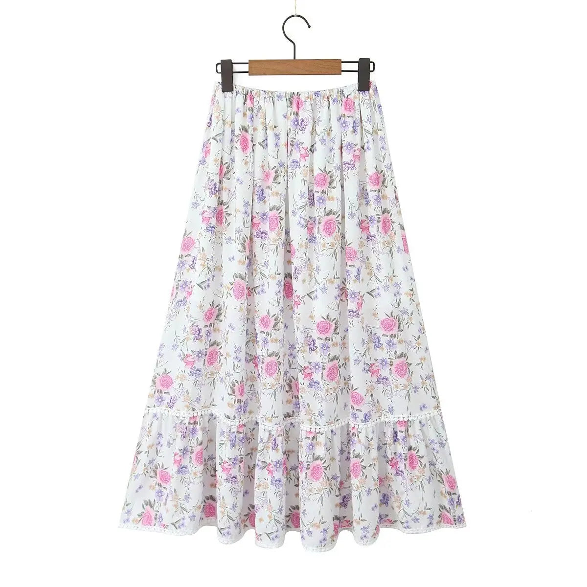 Floral Elastic Waist Maxi Skirt