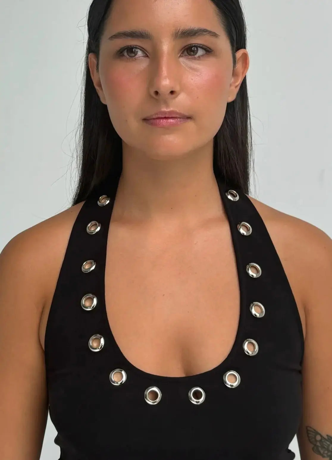 Metal Hollow Halter Neck Vest Top