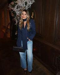 Stripe Tailored Coat With Scarf Top