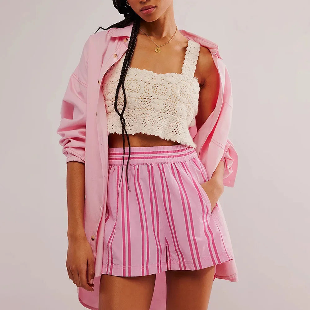 Effortless Mid-Waist Elastic Shorts - Multi-Color Summer Comfort