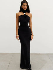 Halter Gold Turtleneck Maxi Dress