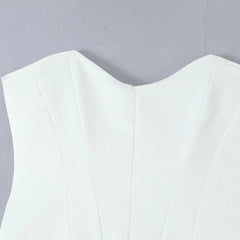 White Satin Tulle Back Bow Mini Strapless Dress